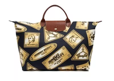 LONGCHAMP X JEREMY SCOTT Le Pliage Gold Plaque Tote Bag Limited Ed Rare France • $299