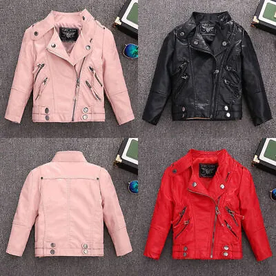 Girls Kids Boys Baby Jackets Coat Leather Zipper Motorcycle Cool Biker Outerwear • £28.88