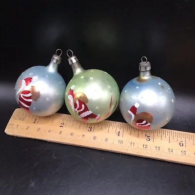 Vintage Mini 2  Poland Hand Painted Santa Ball Christmas Glass Ornament • $25