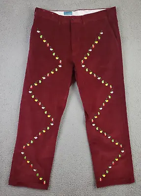 Castaway Nantucket Christmas Pants Burgundy Stretch Corduroy Men's Size 40x30  • $64.99