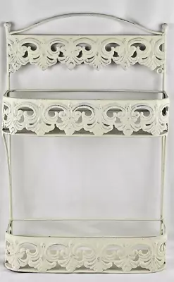 Vintage Metal 2-Tier Shelf Wall Rack Painted Off White 18  X 11  X 4.5  Cottage • $29.95