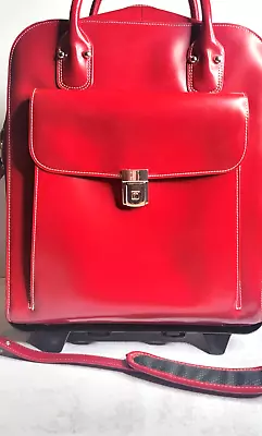 McKlein Laptop Rolling Red Leather Briefcase With Detachable Wheeled System • $68