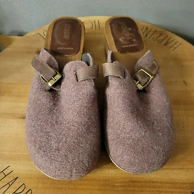 J Crew Clogs Shoes Womens 10 Slip On Brown Felt Wool Wooden Rubber Sole  Spain • $12