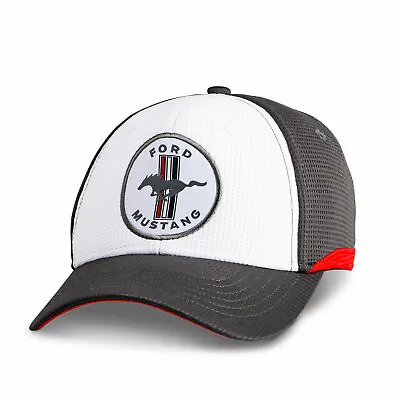 Ford Mustang Tri-Bar White/Gray Mesh Hat With Red Accents • $19.99