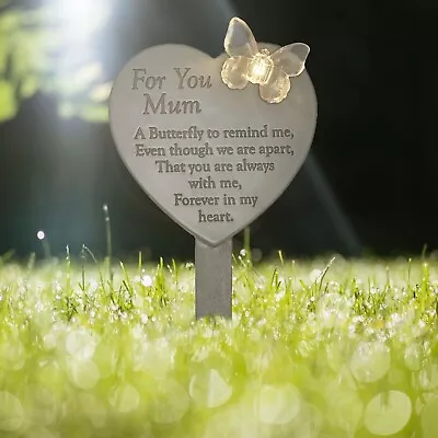 Mum Solar Light Up Graveside Heart Stake Memorial Plaque Bereavement Tribute • £20.49