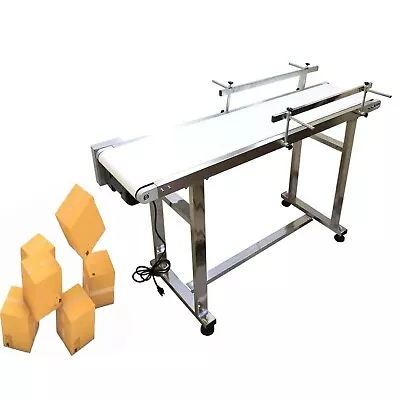 53''x11.8  White PVC Belt Conveyor With Double Guardrail Adjustable Speed 110V • $554.60