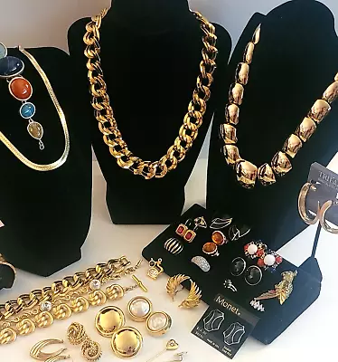 GOLD TONE JEWELRY LOT NECKLACE EARRINGS MONET TRIFARI ANNE KLEIN VINTAGE 30pc • $75