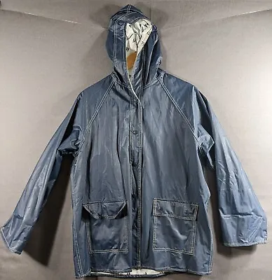 Women's Vintage Vinyl Rain Coat Navy Sailboats Unbranded Large • $9.99