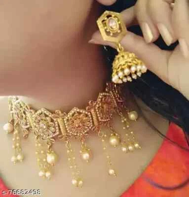 $15.49 • Buy Ethnic Gold Plated Bollywood Fashion Pearl Bridal Indian Jewelry Necklace Set