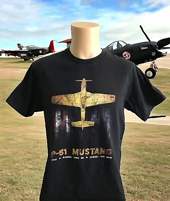 P-51 Mustang Aircraft Military Plane Black T-Shirt Mens Medium - Great ! • $16.99