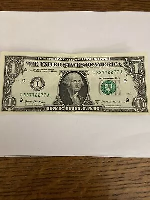 $ 1 One Dollar Bill Error Misaligned Serial Number Misprint Note Fancy Serial  • $14.99