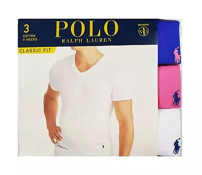 Polo Ralph Lauren Men's Blue-Pink-White Classic Fit V-Neck Wicking Shirt 3 Pack • $27.99