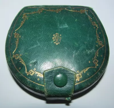 Vintage Gold Tone Green Leather Round Powder Makeup Mirror Compact • $6