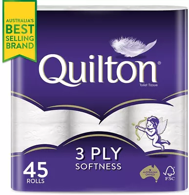 Toilet Paper 45 Rolls Quilton 3 Ply White Soft Tissue Bulk | FREE SHIPPING | NEW • $31.99