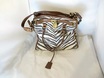 Michael Kors Hamilton Zebra Print Braided Handles Leather Shoulder Bag Brown • $65