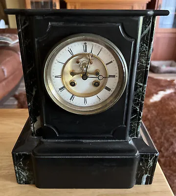 Antique @ 1867-89 French SAMUEL MARTI Black Slate & Green Marble Mantle Clock • $700