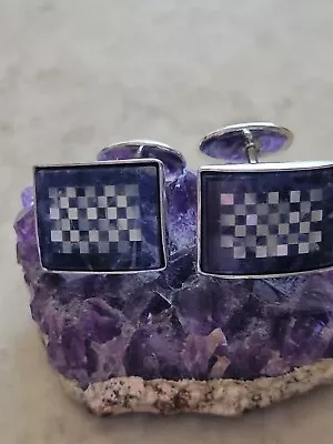 David Donahue Sterling Silver Lapis And Mother Of Pearl Checkerboard Cufflinks • $118