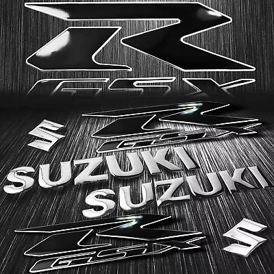 2x 8  Logo Decal + 6.25 GSXR Fairing Emblem Sticker Suzuki 2-Tone Black/Chromed • $15.99