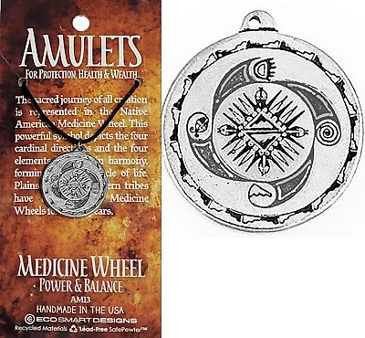 Amulet MEDICINE WHEEL Pagan Wicca Natice Am Pendant W/Cord + Story Card • $14.95