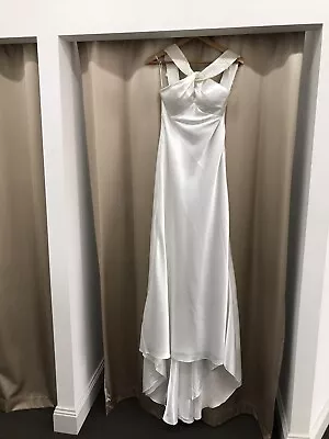 $110 • Buy Ivory Stretch Satin Wedding Dress Size 10