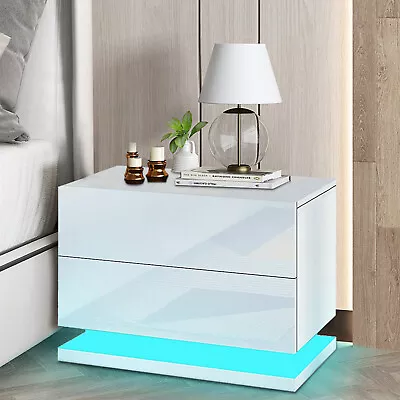 Bedroom Modern High Gloss LED Light Nightstand Bedside End Table With 2 Drawers • $25.60