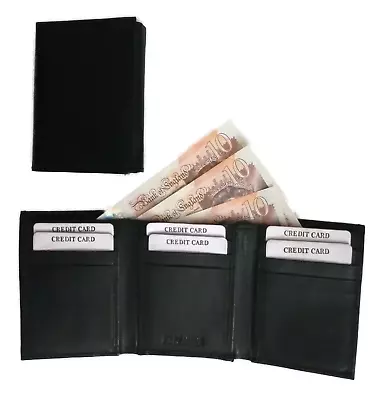 MiNi Trifold Wallet Purse Mens Ladies 9 Card Slots Id Window Black Small Size • £6.97