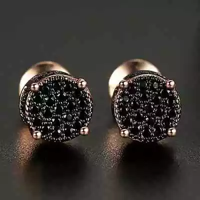 Exquisite Micro Pave 18K Gold Plated Black Cubic Zirconia Men Women Stud Earring • $14.95
