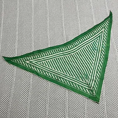 Green Triangle Scarf Light Silky White Striped Vintage 15x31 Head Scarf • $16.99