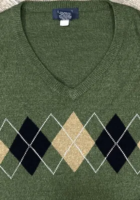 Dockers VNeck Pullover Sweater Mens Green Argyle Diamond Acrylic Size XL • $19.95