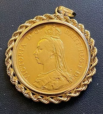 1887 Great Britain Queen Victoria £2 Two Pound Gold Coin In 14kt Gold Pendant • $3150