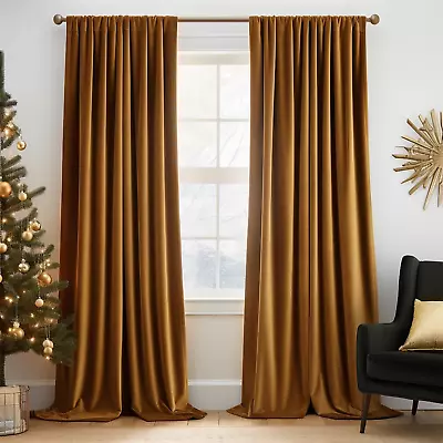 Velvet Blackout Curtains Brown Thermal Insulated Curtains 84 Room Darkening Wind • $72.99