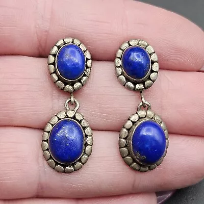 Vintage Silver & Lapis Lazuli Drop Earrings 6.1g • $9.27