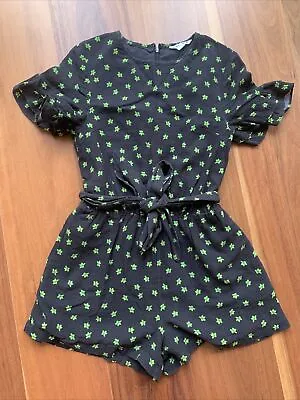 $20 • Buy Country Road Teen Girls Jumpsuit - Black With Green Flowers - Size 12