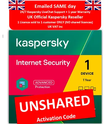 £8.97 • Buy Kaspersky Internet Security 2022 1-Device (1-Year) EMAILED TODAY  VAT Inc UK+EU