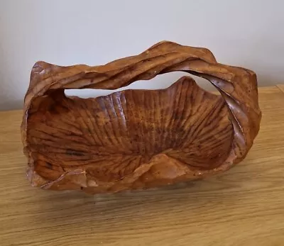 Handcarved Wooden Bowl / Basket With Handle 30x19cm • £9.99