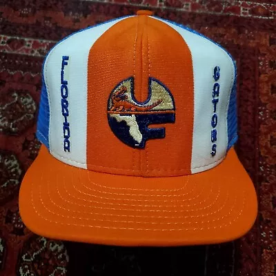 Vtg 1980s Florida Gators Trucker Hat UF AJD Lucky Stripes L Mesh Cap Blue Logo • $49.99