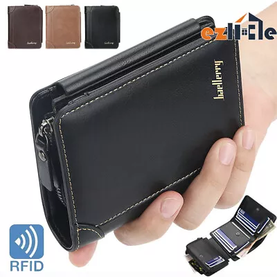 $16.55 • Buy Credit Card Holder RFID Blocking Coin Zipper Mens Wallet Anti Scan Leather Purse