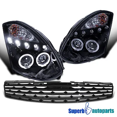 Fits 2003-2007 G35 Coupe LED Halo Projector Headlights Glossy Black+Grille • $286.96
