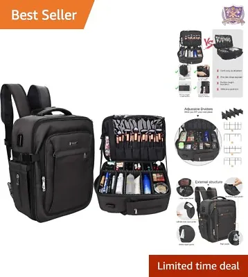 Travel Makeup Backpack - Adjustable Dividers - USB Charging Port - Ways To Carry • $110.17