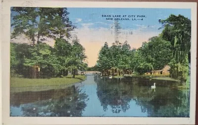 Postcard Swan Lake At City Park New Orleans Louisiana 1935 Stamp Cancel • $7.95