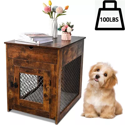 25  Dog Crate Furniture Small/Medium Dog Pet Cage End Table Wooden Kennel W/Tray • $137.53