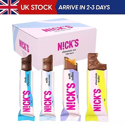 NICKS Chocolate Mix Box Keto Snack Bars No Added Sugar Gluten Free Candy Low Ca • £15.99