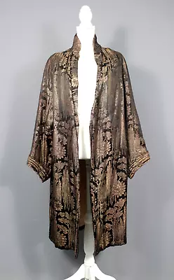 VTG Women's 20s Black & Gold Brocade Opera Coat 1920s Sz S/M Open Front Coat • $1500