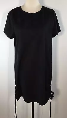 All About Eve Womens Black Suede Look Dress Size 14 Sideties Stretch Knee Length • $14.99