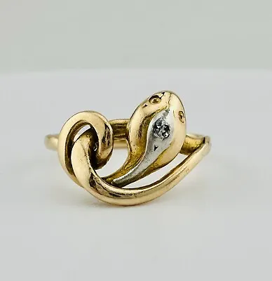 Victorian 14k Snake Ring Rose Cut Diamond Yellow Gold Antique Vintage Serpent • $650