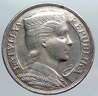 1931 LATVIA W Female Headwear 5 Lati LARGE Vintage Silver European Coin I90452 • $493.65