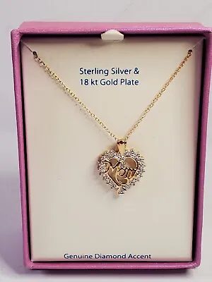 Mom Gold Vermeil Sterling Silver Diamond Accent Heart Pendant On 18  Rope Chain • $36.95
