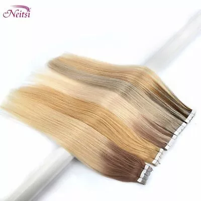 Tape In Hair Extensions Human Hair Straight Machine European Seamless Skin Weft • $30.60