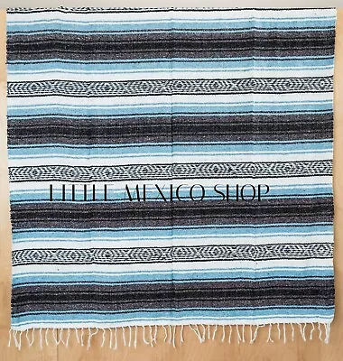 MEXICAN Blanket LIGHT BLUE Hot Rod Southwestern Yoga Mat Throw Authentic Soft • $17.99