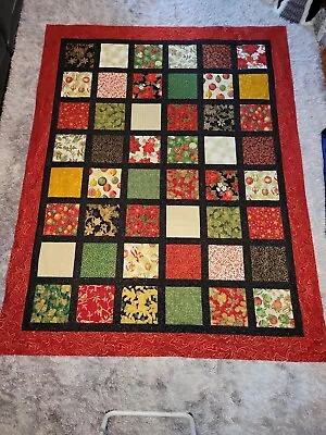 Snowflakes/Christmas Metallic Themed Fabric Handmade Quilt-Top (70 X 89.5) • $86